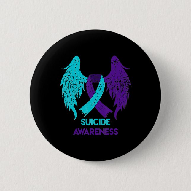 Suicide Awareness  Wings And Ribbon Teal And Purpl 6 Cm Round Badge (Front)
