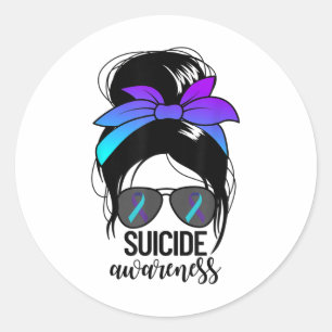 Suicide Awareness Womens Messy Bun Suicide Prevent Classic Round Sticker