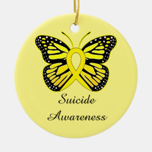 Suicide Butterfly Awareness Ribbon Ceramic Tree Decoration