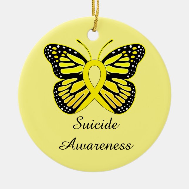 Suicide Butterfly Awareness Ribbon Ceramic Tree Decoration (Front)