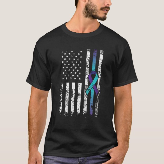 Suicide Depression American Flag Prevention Awaren T-Shirt (Front)