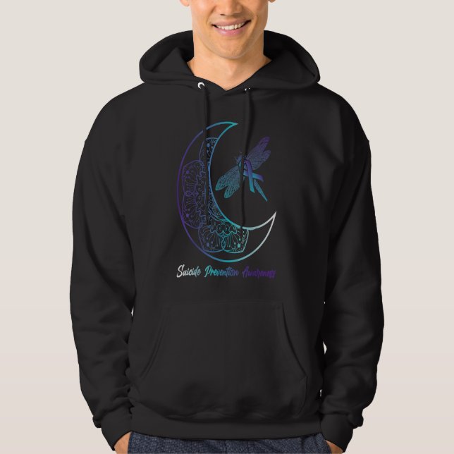 Suicide Depression Moon Dragonfly Prevention Aware Hoodie (Front)