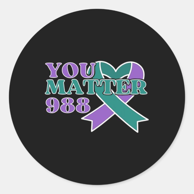 Suicide Prevention 988 You Problem Awareness Ribbo Classic Round Sticker (Front)
