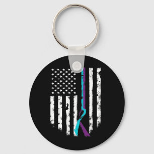 Suicide Prevention American Flag Awareness Ribbon Key Ring