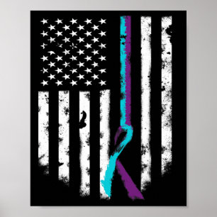 Suicide Prevention American Flag Awareness Ribbon  Poster