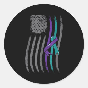 Suicide Prevention American Flag Purple Awareness  Classic Round Sticker
