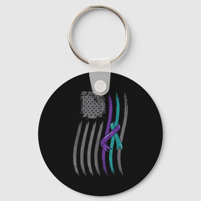 Suicide Prevention American Flag Purple Awareness  Key Ring (Front)