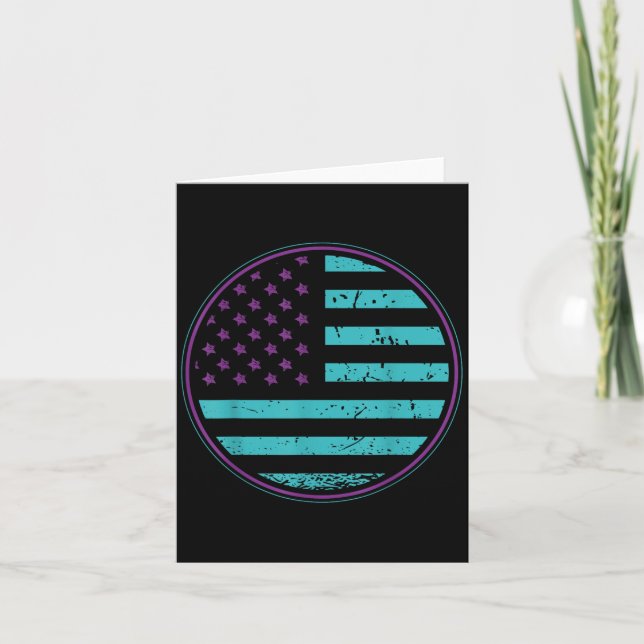 Suicide Prevention American Flag Wear Teal Purple  Card (Front)