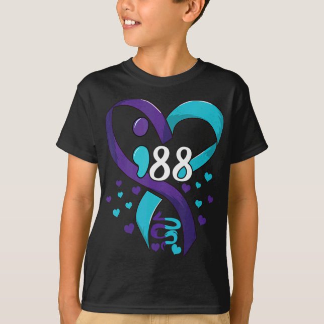 Suicide Prevention Awareness 988 Heart Teal And Pu T-Shirt (Front)
