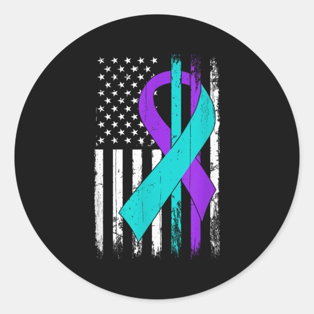 Suicide Prevention Awareness American Flag  Classic Round Sticker (Front)