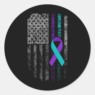 Suicide Prevention Awareness American Flag Ribbon  Classic Round Sticker