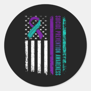 Suicide Prevention Awareness American Flag Ribbon  Classic Round Sticker