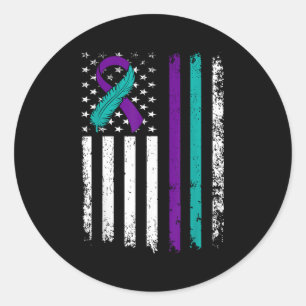Suicide Prevention Awareness American Flag Ribbon  Classic Round Sticker