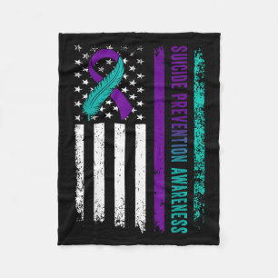 Suicide Prevention Awareness American Flag Ribbon  Fleece Blanket