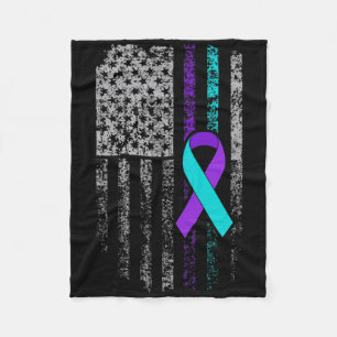 Suicide Prevention Awareness American Flag Ribbon  Fleece Blanket