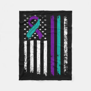 Suicide Prevention Awareness American Flag Ribbon  Fleece Blanket