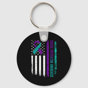 Suicide Prevention Awareness American Flag Ribbon  Key Ring