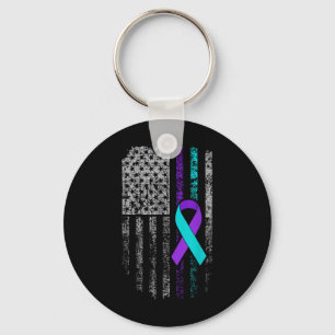 Suicide Prevention Awareness American Flag Ribbon  Key Ring