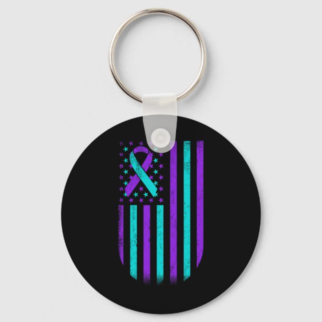 Suicide Prevention Awareness American Flag Support Key Ring (Front)