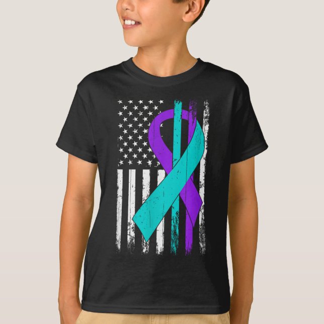 Suicide Prevention Awareness American Flag  T-Shirt (Front)