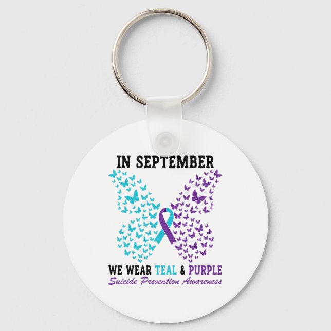 Suicide Prevention Awareness Betterfly Teal And Pu Key Ring (Front)