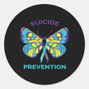 Suicide Prevention Awareness Butterfly Ribbon  Classic Round Sticker