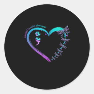 Suicide Prevention Awareness Dragonfly Heart Love Classic Round Sticker