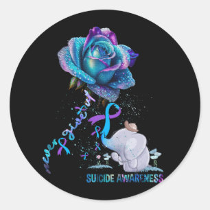Suicide Prevention Awareness Elephant Ribbon Never Classic Round Sticker