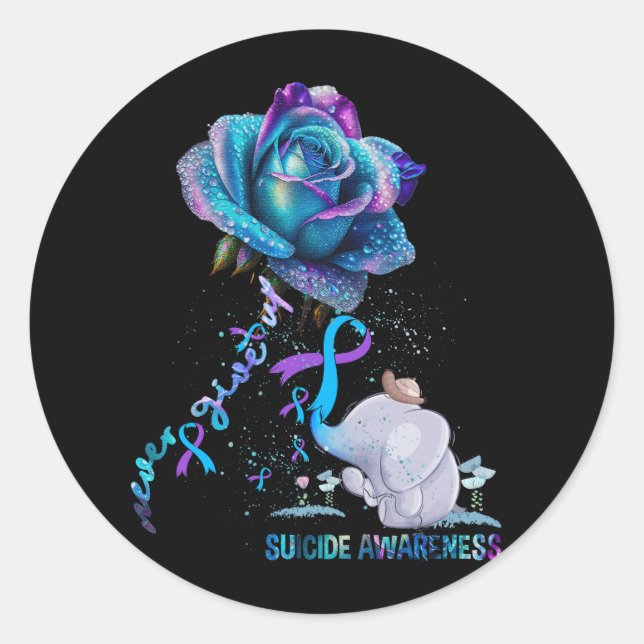 Suicide Prevention Awareness Elephant Ribbon Never Classic Round Sticker (Front)