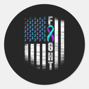 Suicide Prevention Awareness Fight Usa Flag Teal A Classic Round Sticker