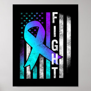 Suicide Prevention Awareness Fight Usa Flag Teal A Poster