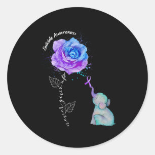 Suicide Prevention Awareness Flower Elephant  Classic Round Sticker
