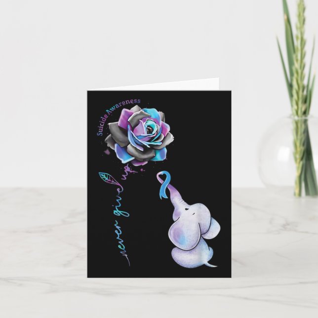 Suicide Prevention Awareness Flower Elephant Ribbo Card (Front)