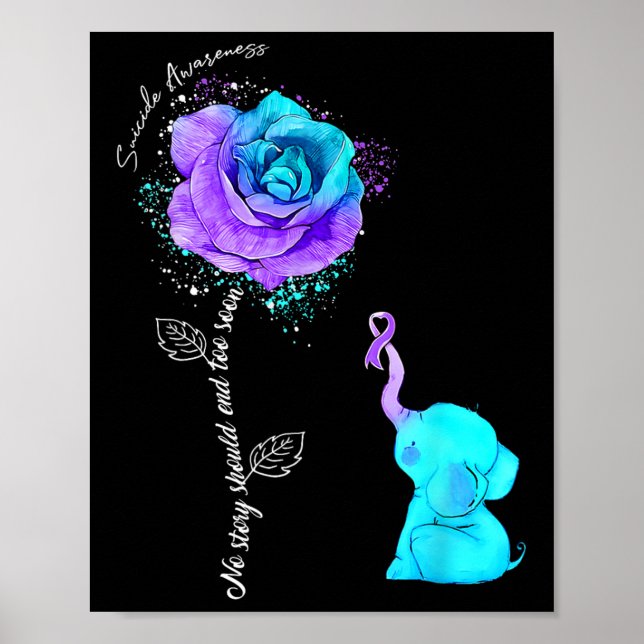 Suicide Prevention Awareness Flower Elephant Ribbo Poster (Front)