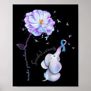Suicide Prevention Awareness Flower Elephant Ribbo Poster