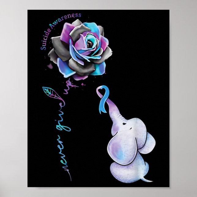 Suicide Prevention Awareness Flower Elephant Ribbo Poster (Front)
