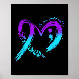 Suicide Prevention Awareness Heart Teal And Purple Poster