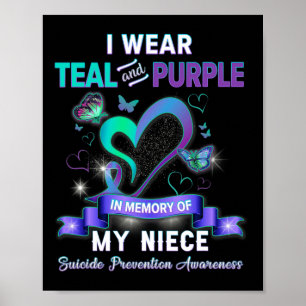 Suicide Prevention Awareness I Wear Teal Purple Fo Poster
