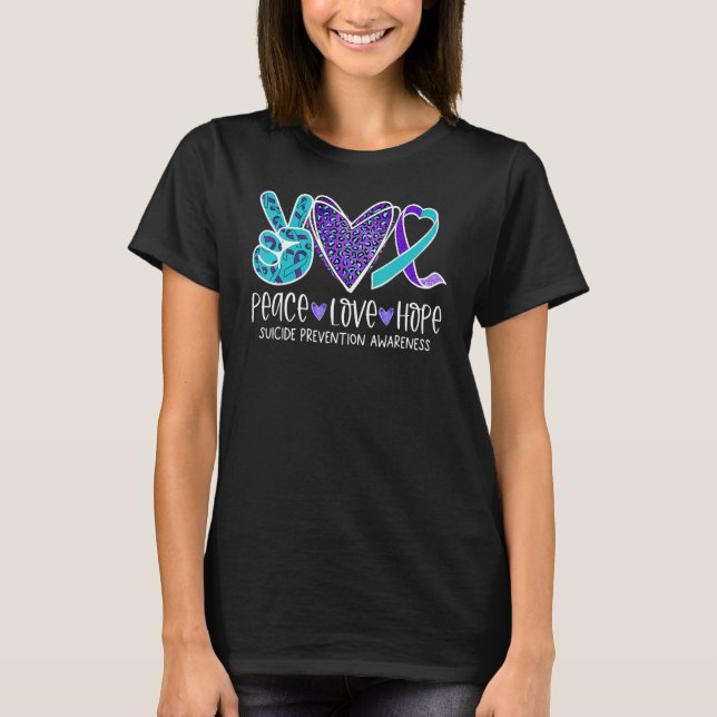 Suicide Prevention Awareness Leopard Heart Peace L T-Shirt (Front)