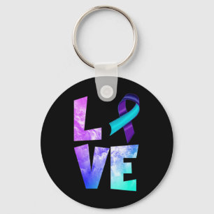 Suicide Prevention Awareness Love Purple Teal Ribb Key Ring