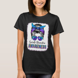 Suicide Prevention Awareness Messy Bun Hair Woman T-Shirt