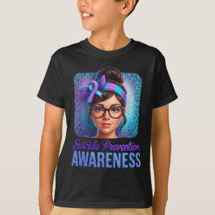 Suicide Prevention Awareness Messy Bun Ribbon Supr T-Shirt