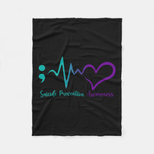 Suicide Prevention Awareness Month Semicolon Heart Fleece Blanket