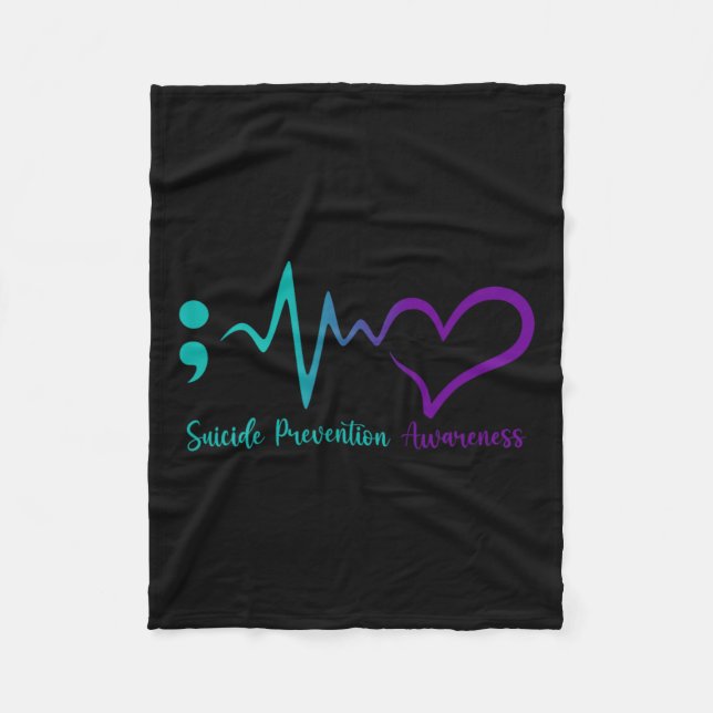 Suicide Prevention Awareness Month Semicolon Heart Fleece Blanket (Front)