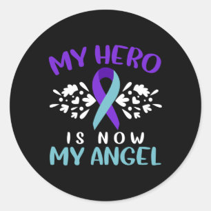 Suicide Prevention Awareness My Hero Is Now My Ang Classic Round Sticker