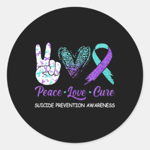 Suicide Prevention Awareness Peace Love Cure Leopa Classic Round Sticker