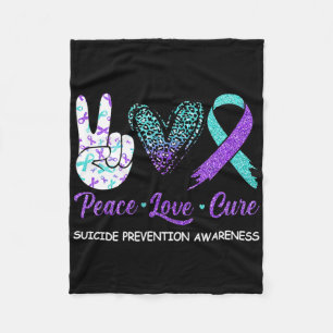 Suicide Prevention Awareness Peace Love Cure Leopa Fleece Blanket