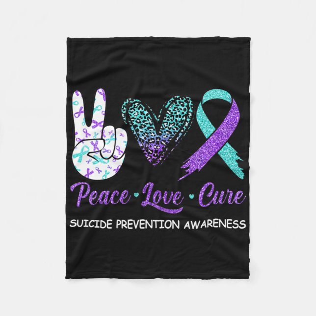 Suicide Prevention Awareness Peace Love Cure Leopa Fleece Blanket (Front)