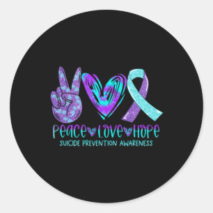 Suicide Prevention Awareness Peace Love Hope Menta Classic Round Sticker