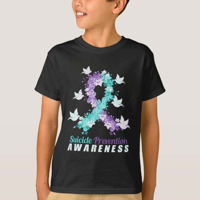 Suicide Prevention Awareness Pink And Teal Ribbon  T-Shirt (Front)
